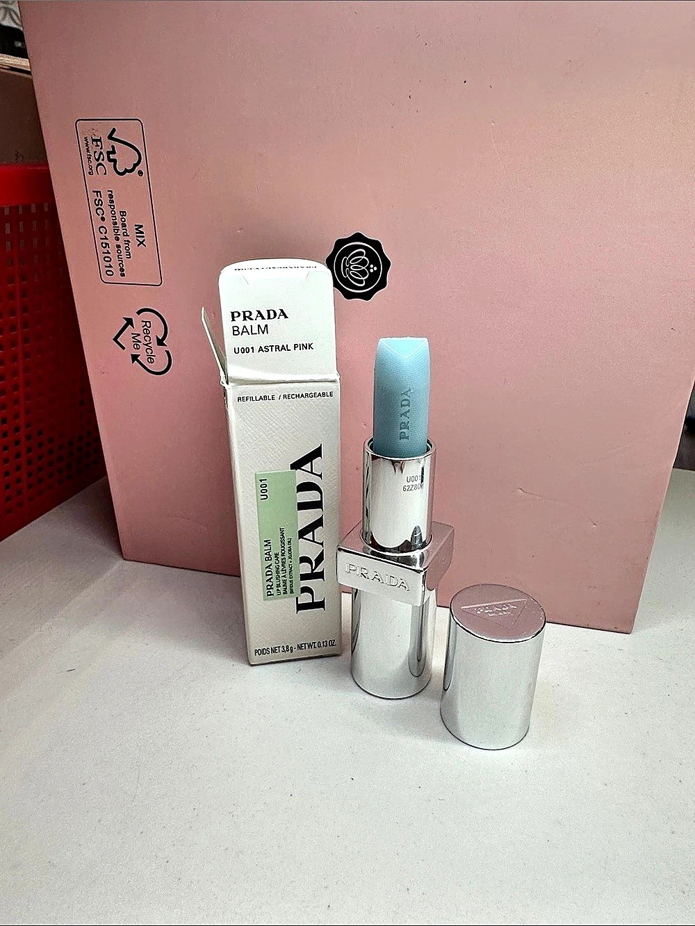 Prada Balm Lip Blushing Care U001 Astral Pink Blue - Picture 2 of 3